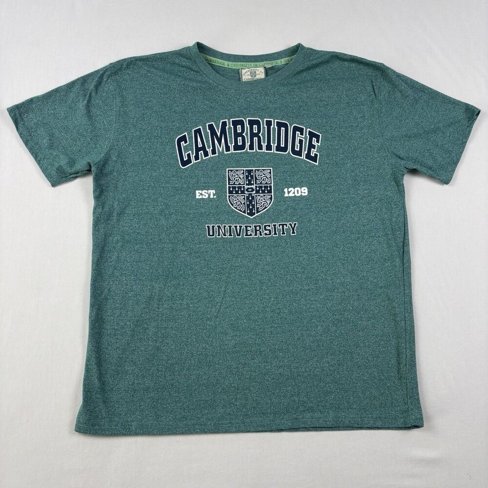 Vintage Cambridge T-Shirt Mens XXL Green University Logo Lion Shield Casualwear